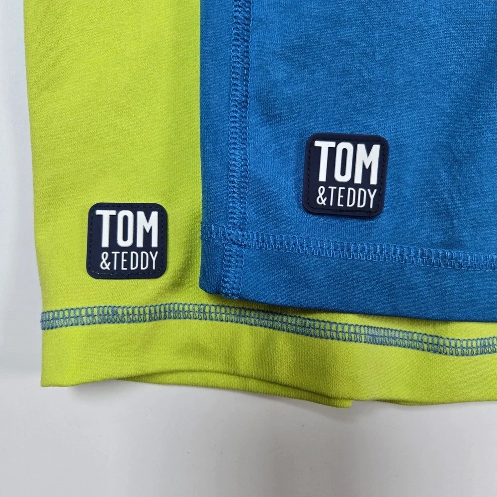 Tom & Teddy Rash Guard Swim Shirt Boys 11-12 Blue Lime Green Sun Protection Set